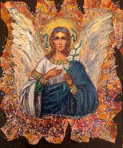 "Archangel Gabriel" 7x 5,5 Collectible, Hand-Painted Icon On Wood Panel - Alexander and Vera Antanenka, with Certificate Of Authenticity