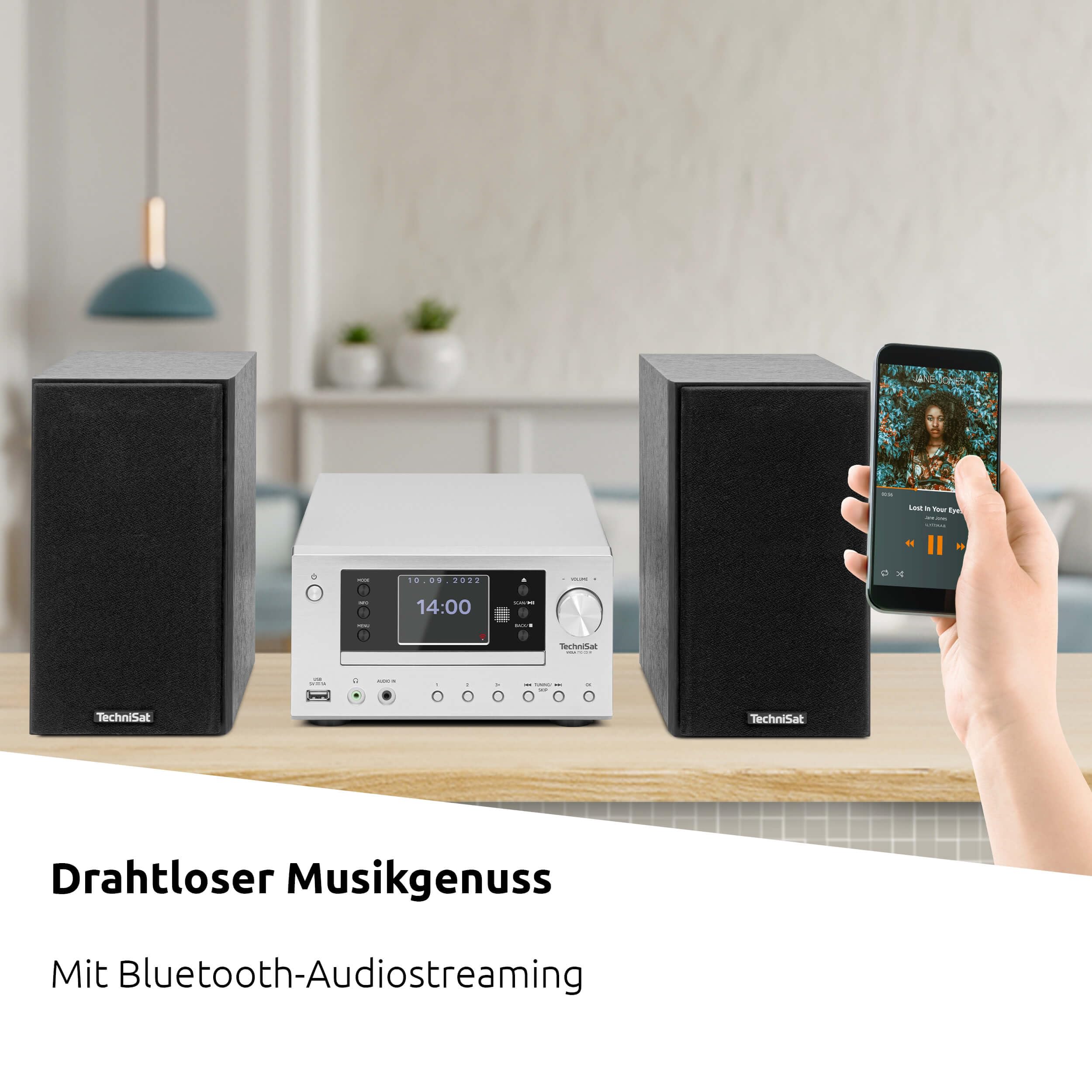 TechniSat VIOLA 710 CD IR - kompakte Hi-Fi-Anlage (Internetradio, DAB+, UKW, CD-Player, Bluetooth, 2x 20 Watt RMS Stereo-Boxen, Kopfhöreranschluss, Wecker, Sleeptimer, Kompaktanlage, Fernbedienung)