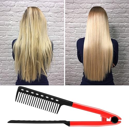 Miniatura 10 de Peine plano de 2 piezas Peine alisador de peluquería Peine de peluquería Peine recto en forma de V peine alisador (rojo rosa, azul)