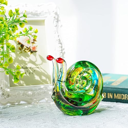 Miniatura 4 de QFkris Figura de caracol de vidrio soplado de 4.4 pulgadas, coleccionables, hecha a mano, pisapapeles, arte para el hogar, decoración para mujeres
