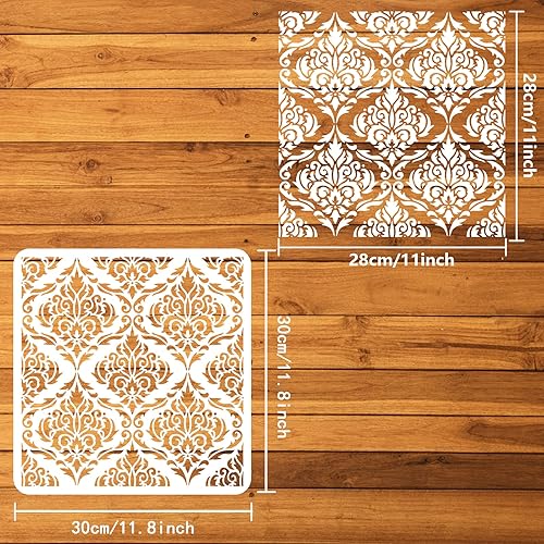 Miniatura 2 de FINGERINSPIRE Plantilla de damasco de 11.8 x 11.8 pulgadas, plantilla de azulejos de flores, plantilla de plástico simétrico con patrón floral,
