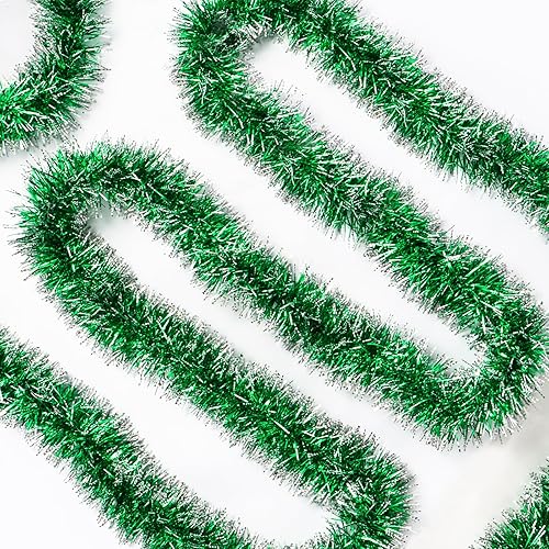 Guirnalda de Oropel Navideño de 50 Pies - Decoraciones Metálicas Retorcidas Brillantes para Árbol de Navidad, Guirnalda Colgante Navideña para