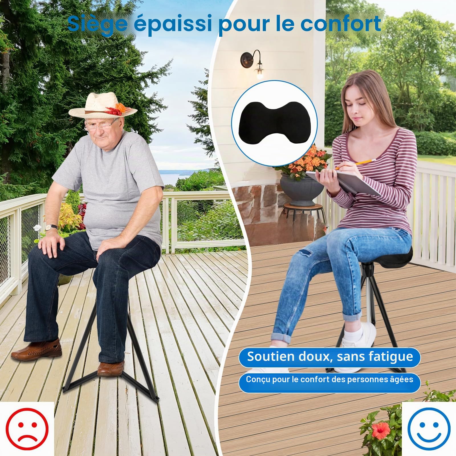 Canne Siège Pliante, Bâton de Marche avec Siège, Réglable pour Randonnée | Canne de Marche Pliable Siège Portable, Réglable 7 Niveaux (87-97,5 cm), Support 150 kg, Idéal Randonnée, Camping et Voyage