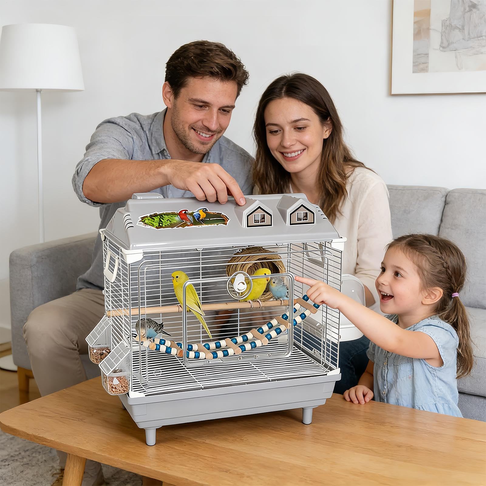 Jaula para Aves y Pájaros Transportín Transparente Portátil Para Cacatúas | Jaula Para Conuros Con Percha De Madera Para Canarios, Agapornis, Guacamayos, Conuros, Cacatúas Y Para En Interior