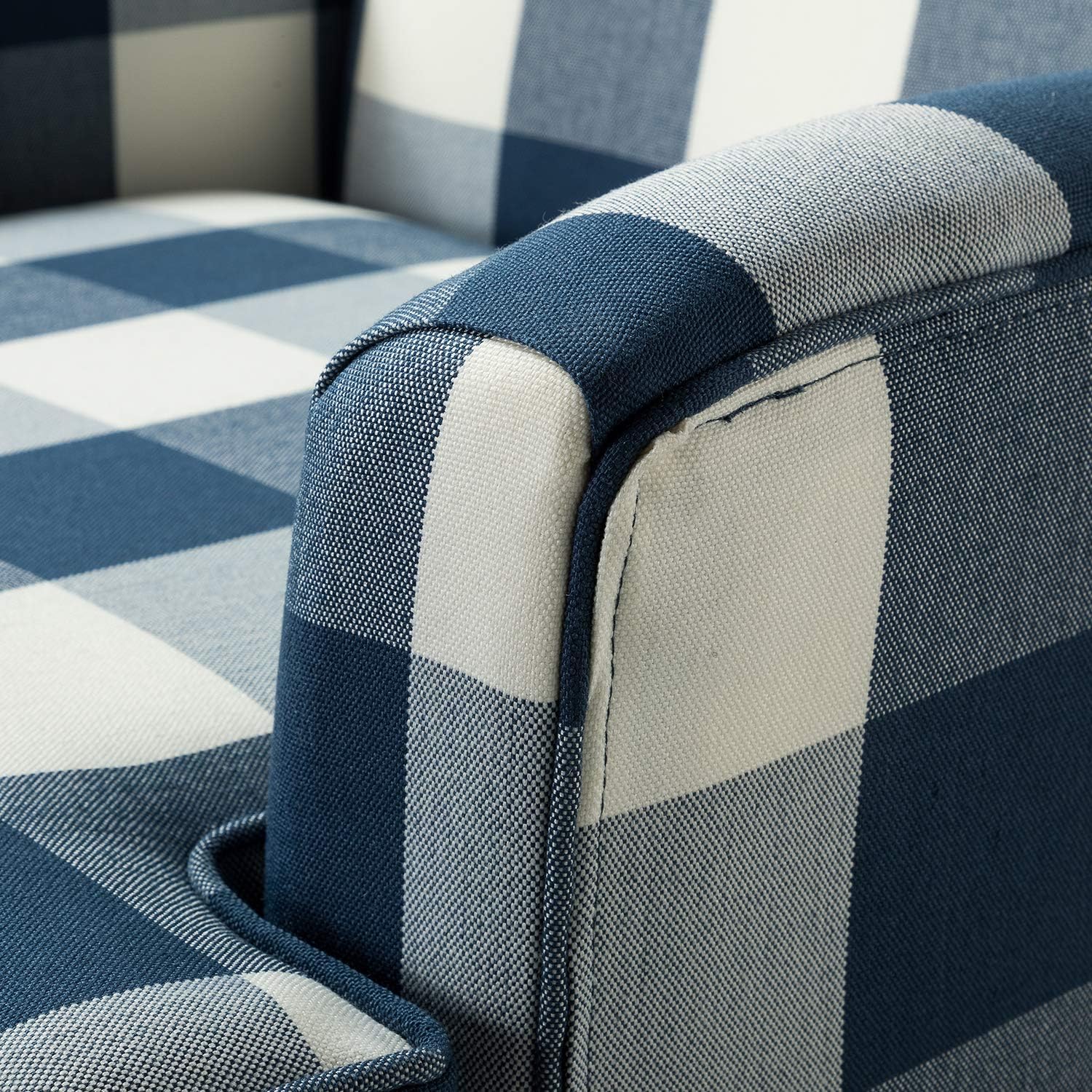 HULALA HOME Modern Accent Chair with Arms and Wooden Legs, Buffalo Plaid Accent Chair Armchair High Back Rest, Padded Armrest and Comfortable Cushioned Seat for Living Room (Buffalo Navy)