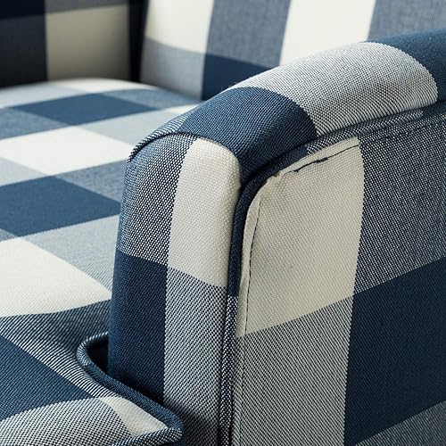 Miniatura 8 de HULALA HOME Silla decorativa moderna con brazos y patas de madera, silla decorativa a cuadros de búfalo, respaldo alto, reposabrazos acolchado y