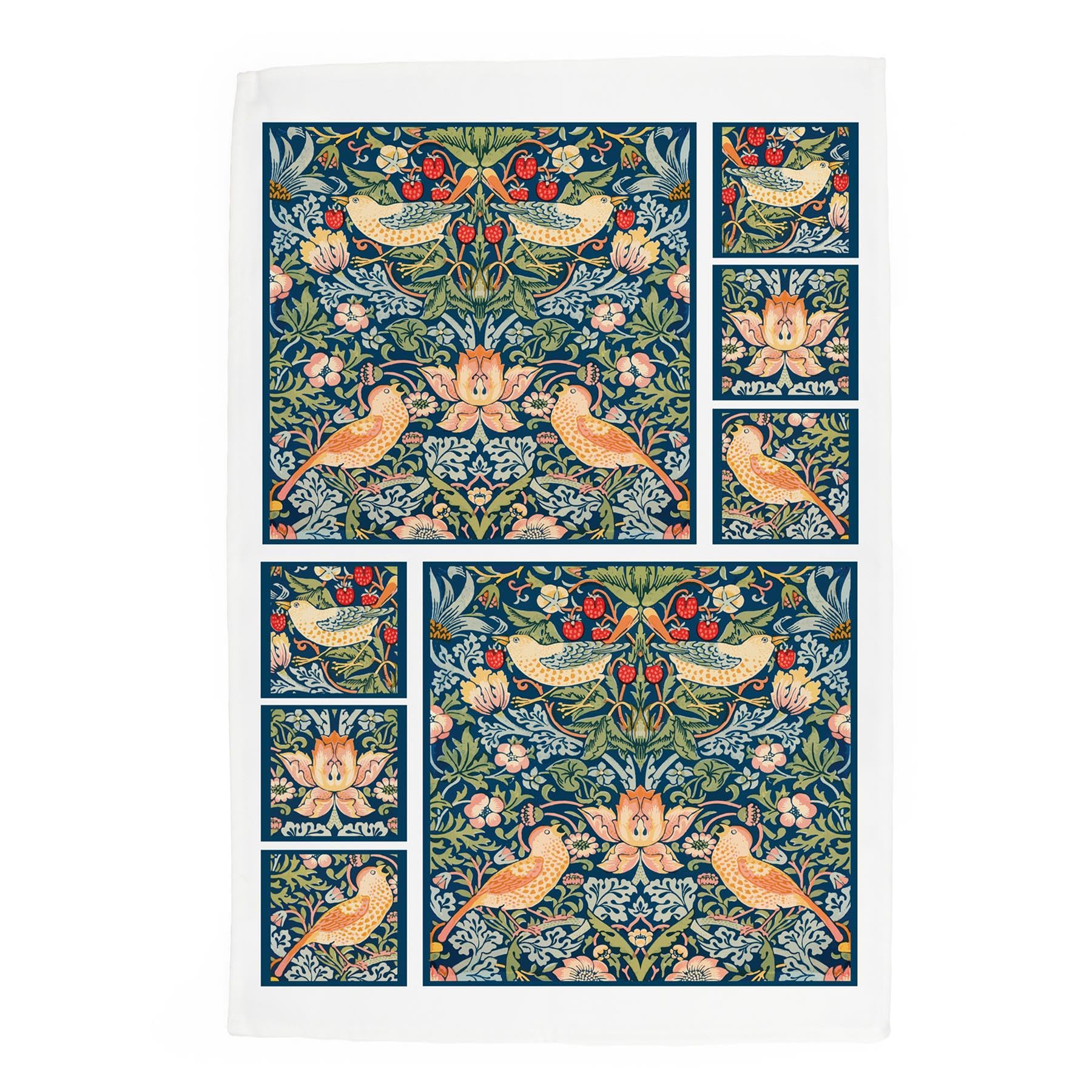 Strawberry Thief Tea Towel - Blue Floral Cotton Kitchen Dish Towel Linens Gift