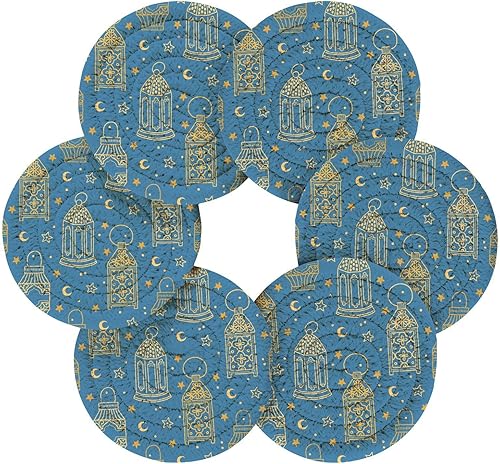 Miniatura 2 de innewgogo Ramadan Lanterns Stars - Juego de 6 posavasos absorbentes para protección de mesa, hechos a mano, redondos, tejidos, con soporte y