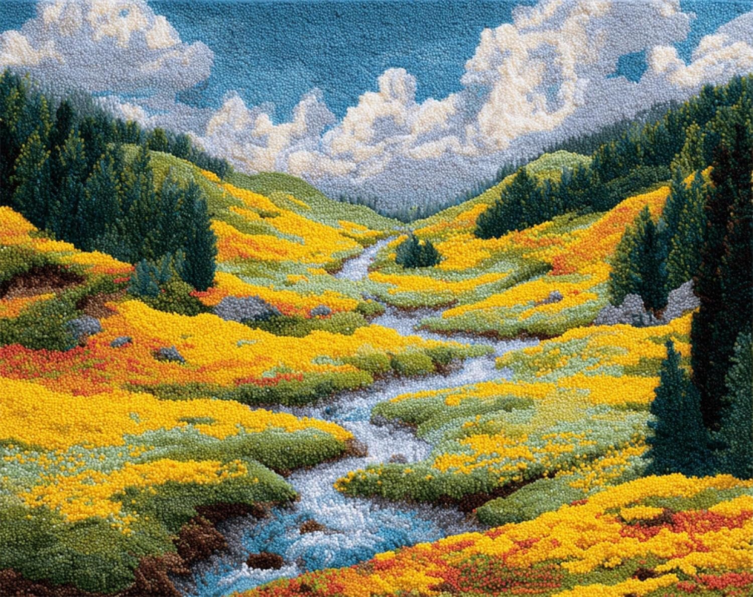 Henypt DIY Latch Hook Rug Kit River Flowers 55x75cm