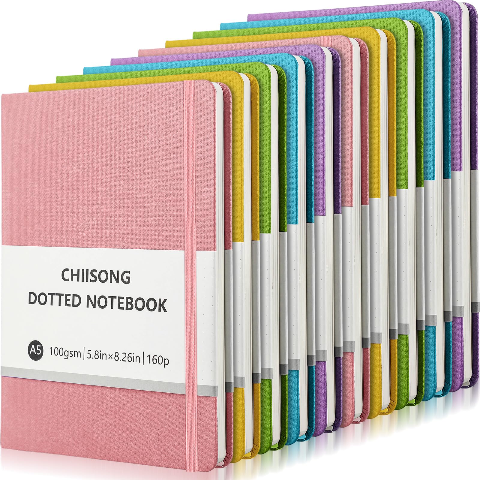 Chiisong Paquete de 10 cuadernos de puntos a granel, cuaderno de cuadrícula de puntos A5 con papel de 100 g/m², diario punteado de tapa dura de cuero con 160 páginas para mujeres y hombres,