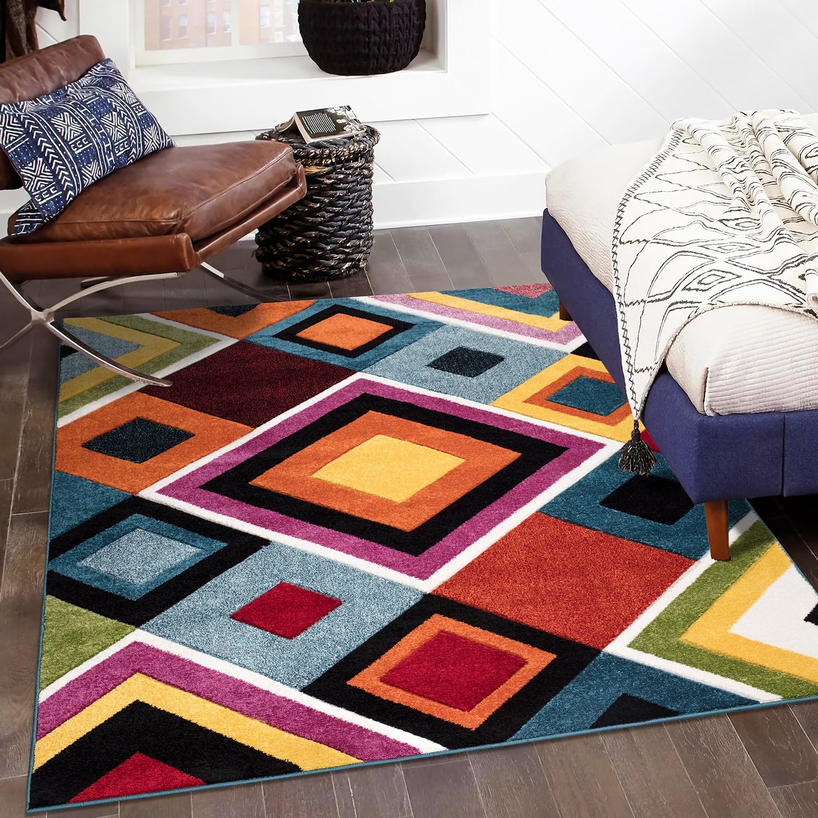 renoazul® Multi Colour Area Rugs for Living Room, Hallway, Bedroom and Office, 120 x 170 cm, Box, Soft Thick Pile Fluffy Thick Plush Modern Luxury Rug — image 1