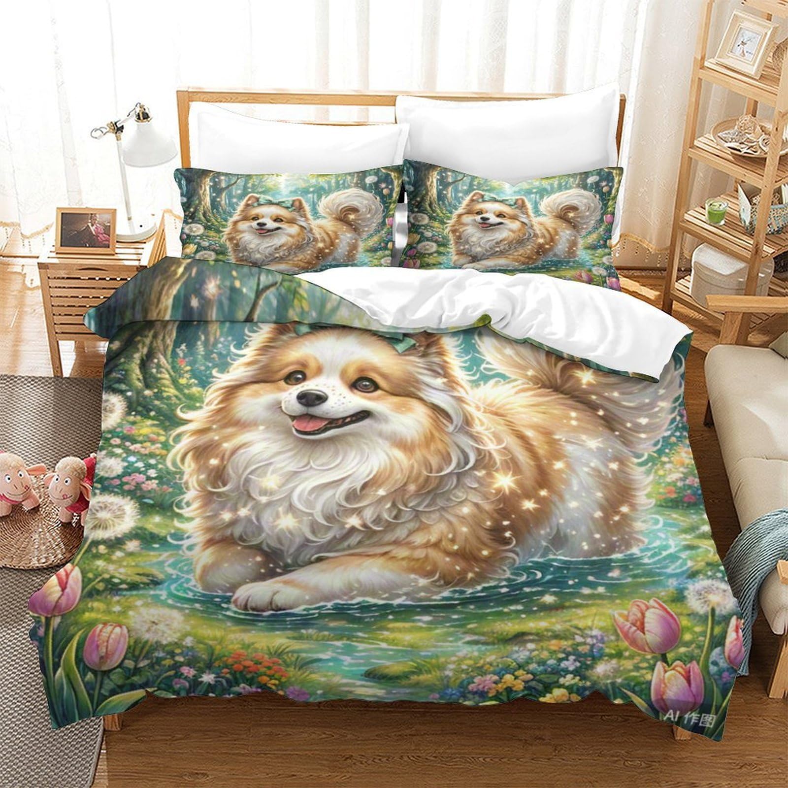 Linge de lit Shih Tzu 3D 140x200 microfibre douce avec fermeture éclair
