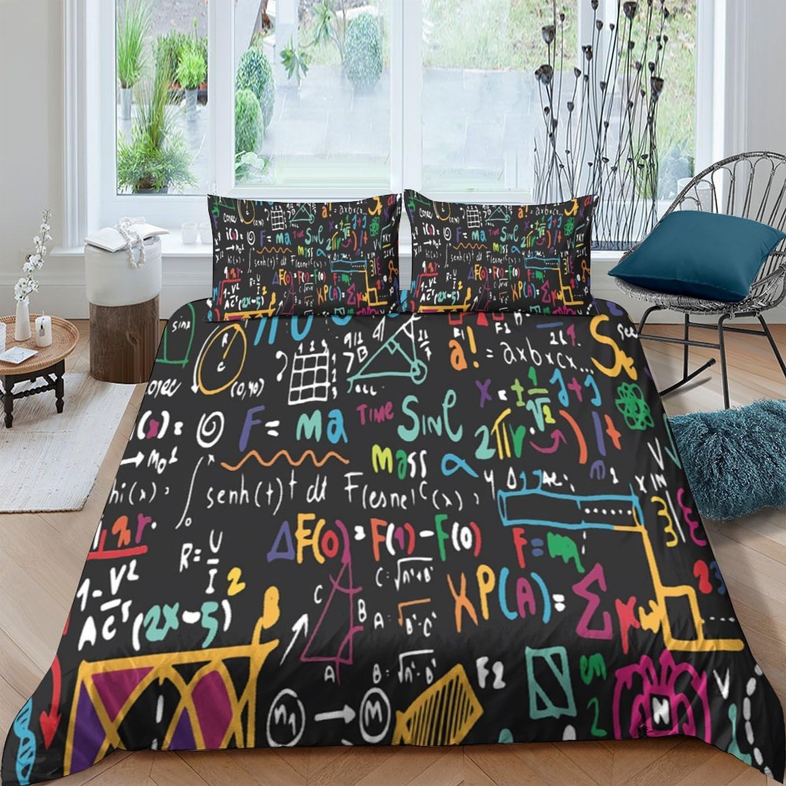 Ctjqhvkz Style-1 3D Printed Colourful Equation Fitted Sheet Microfiber Soft Black Abstract Math Bed Cover For Bedroom Dorm Decoration Protection Single（135X200cm）