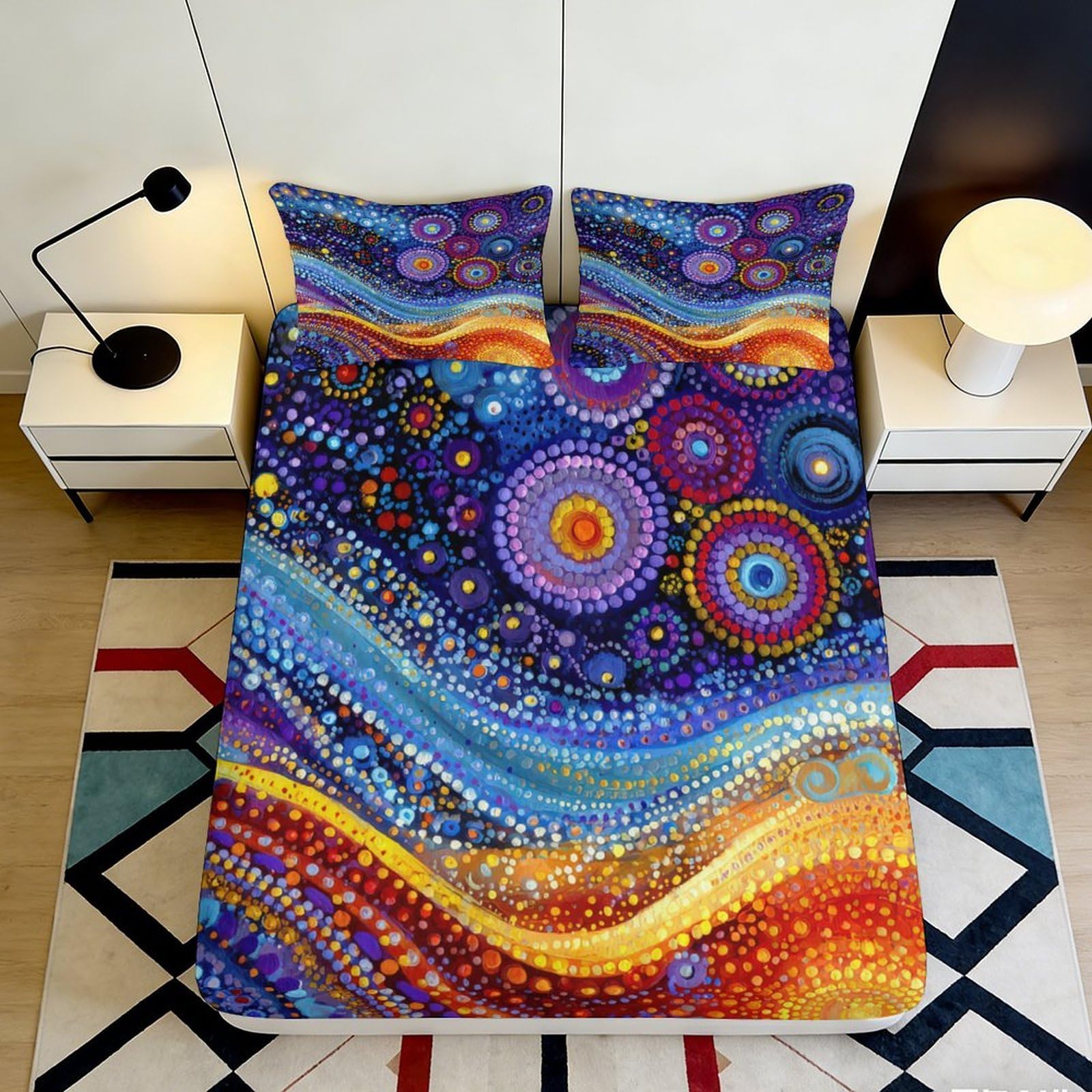 3D Printed Abstract Galaxy Fitted Sheet Microfiber Deep Pocket Elastic Hem Abstract Galaxy Mattress Fitted Cover Bedroom 140x200x25cm
