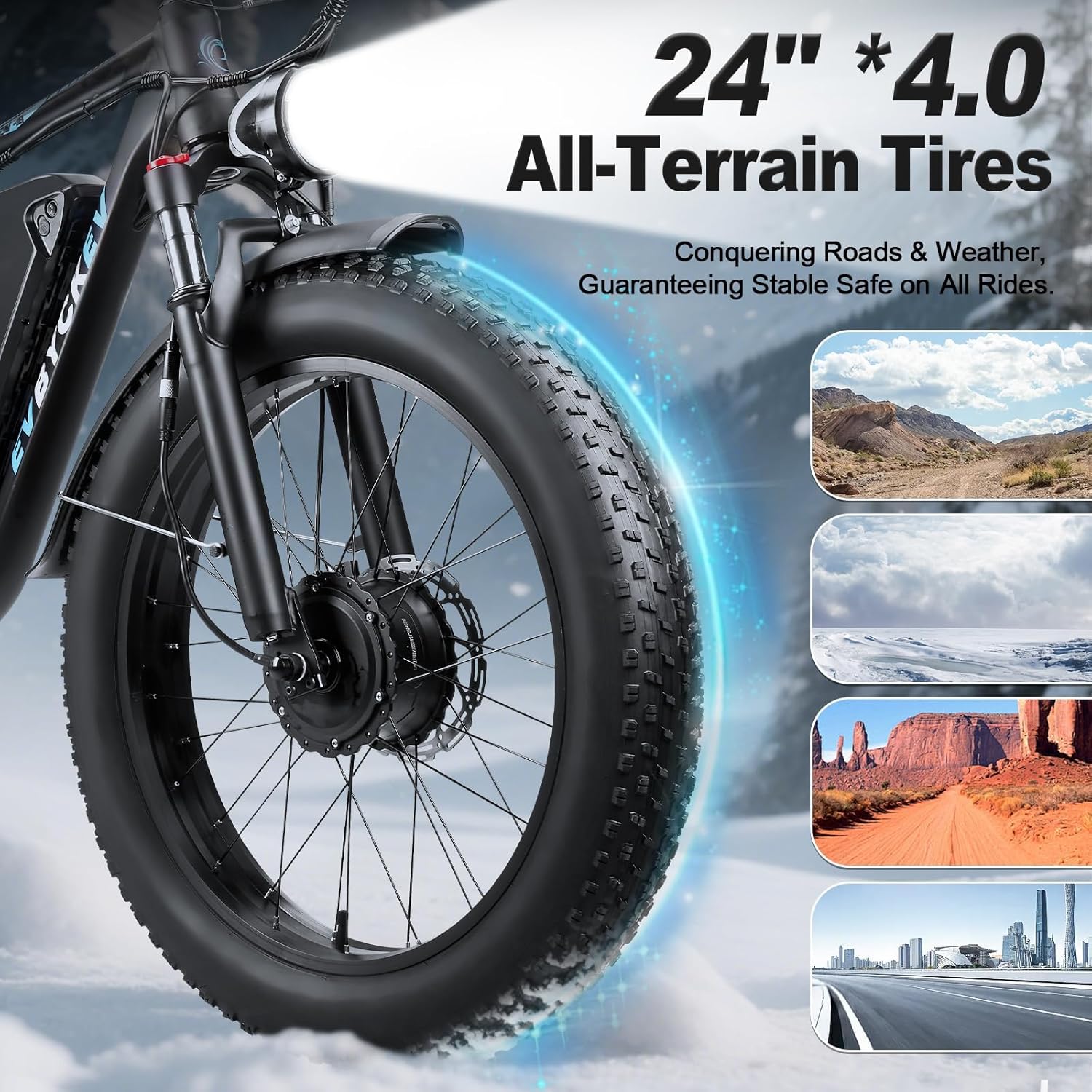 9000W Peak Dual Motor Electric Bike, 52V 34Ah 1972Wh Ebike for Adults, 42-47MPH Fast Ebike,Up to 105Miles 24" x4.0 Fat Tire Full Suspension Mountain Hunting E Bicycle for Sand Beach Off-Road