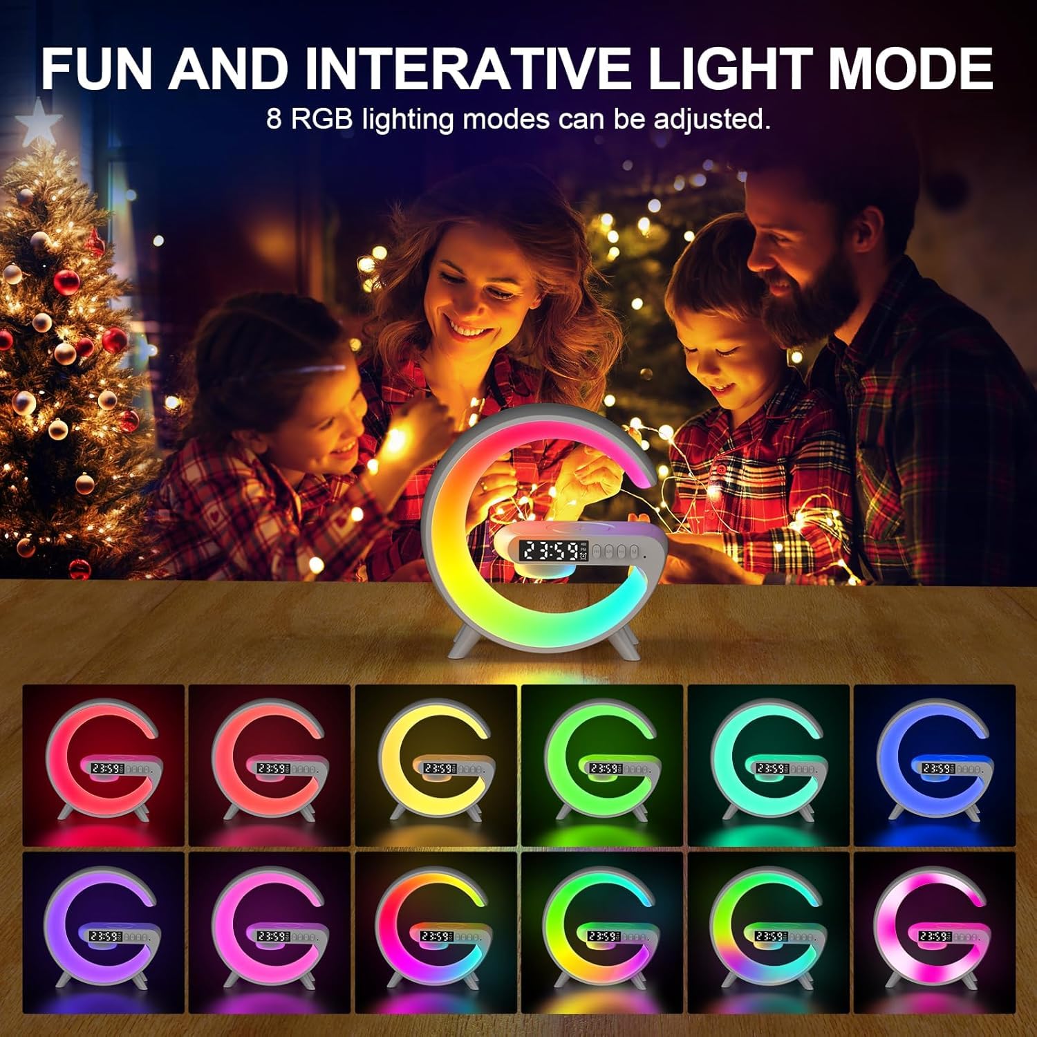 Tageslichtwecker, Lichtwecker Sonnenaufgang Wecker mit Licht, Wake up Light, Wireless Charger Led Wecker Smart Tischlampe mit Bluetooth-Lautsprecher 13 Modi Lichter für Erwachsene Kinder Schlafzimmer