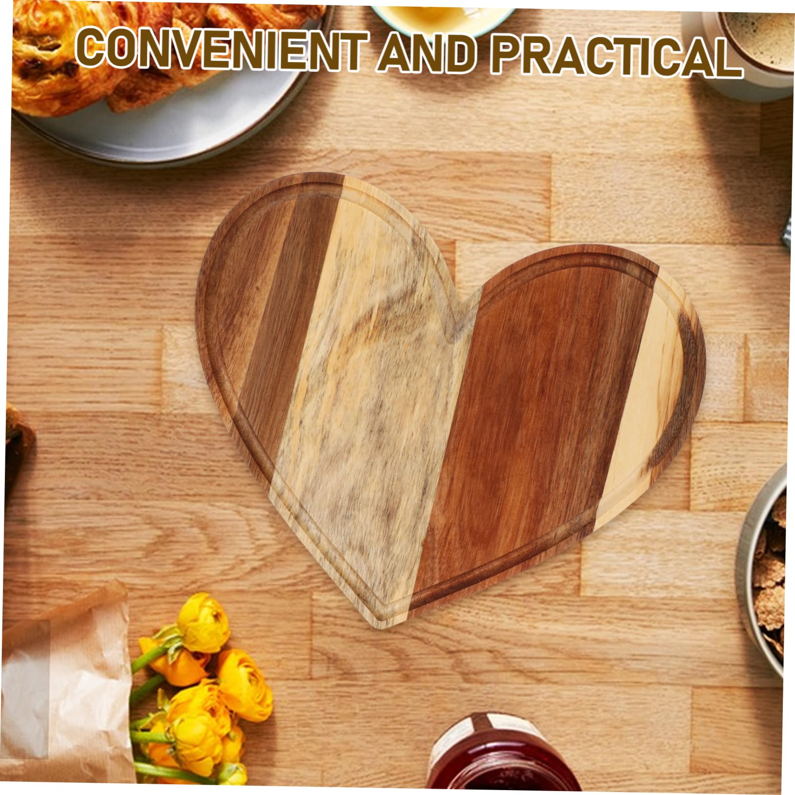 ULTECHNOVO 3pièces Planche à Découper Bois Forme Cœur Lot Plateau Service Fromage Saint-valentin Décoration Table