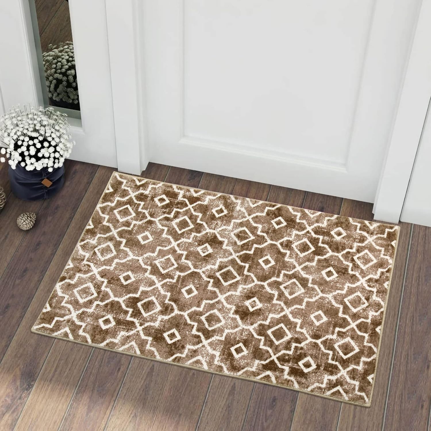 Wonnitar Moroccan Washable Area Rug 2x3 Brown Small Rug