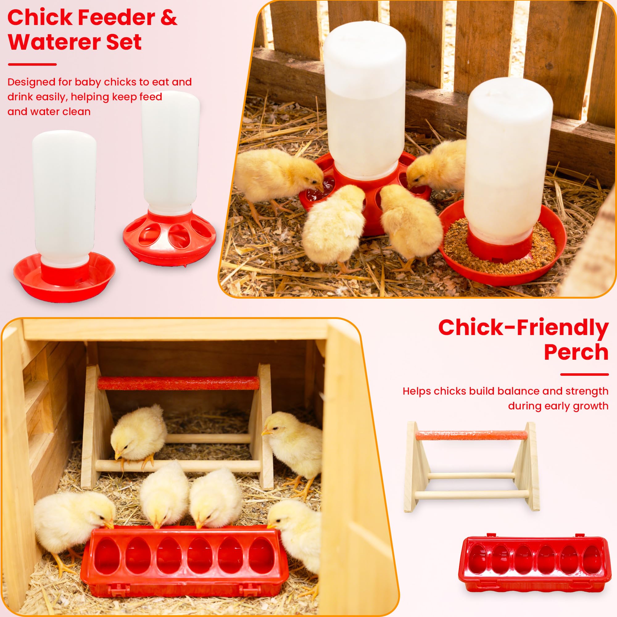 Caja de cría de pollitos para iniciación de pollos, incluye lámpara de calor de temporización, aserrín, comedero de pollitos y juego de bebedero, criador de aves de corral con lámpara de calor