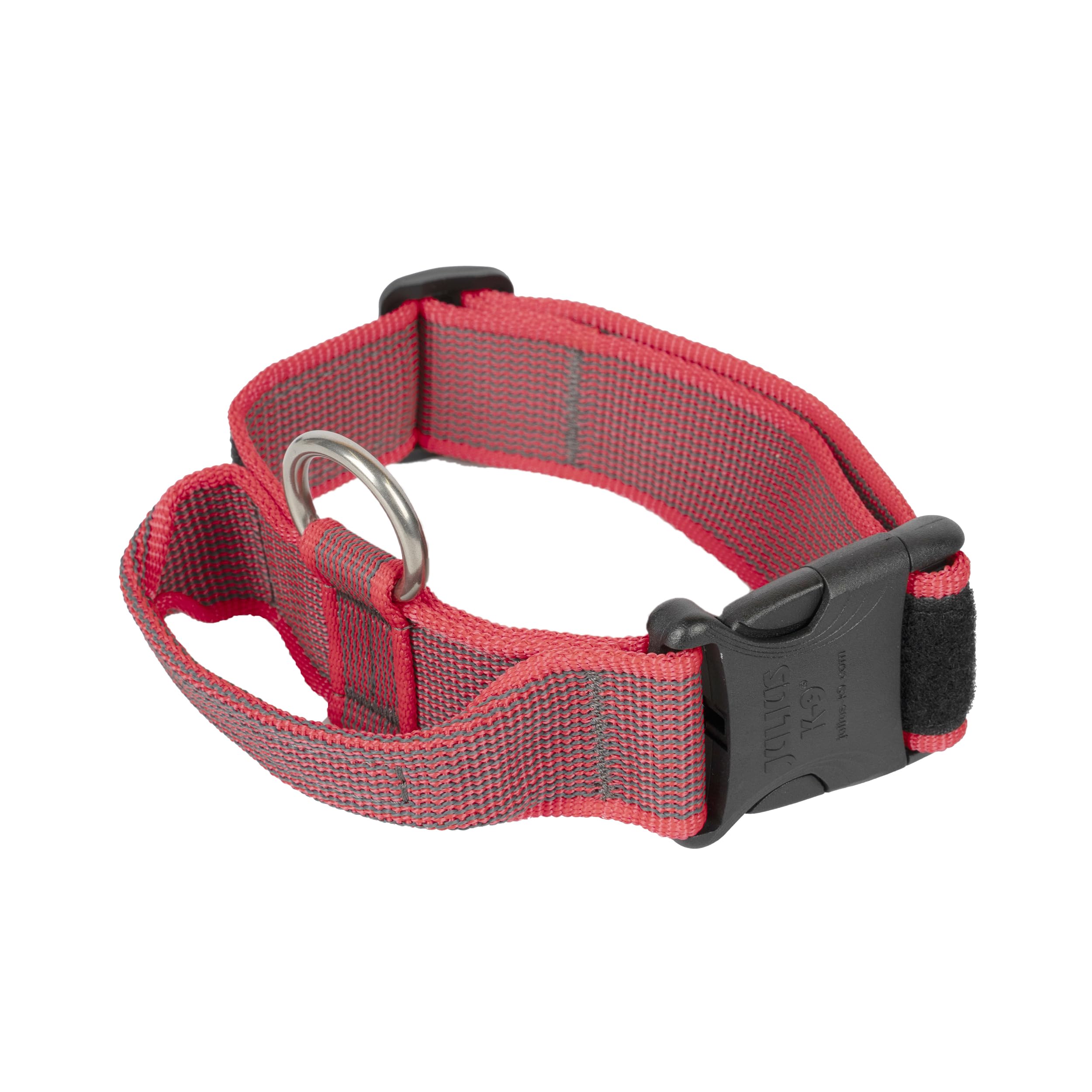 Julius-K9 Collare Color & Gray con manico richiudibile, chiusura di sicurezza ed adesivi intercambiabili, 40 mm (38-53 cm), Rosso-Grigio