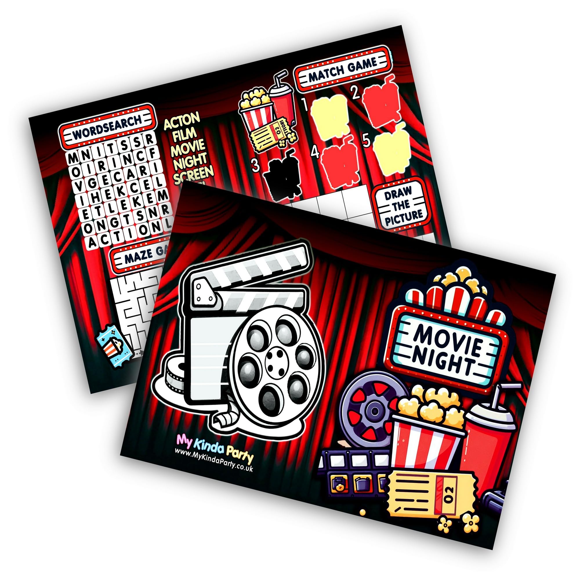 Pack of 24 - Movie Night Activity Sheets Kids Party Games Birthday Party Activities