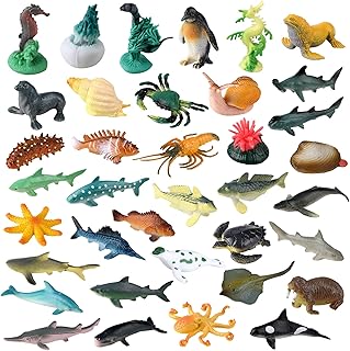 OOTSR 36 Pack Ocean Sea Animals Toys Set, Mini Plastic Sea Creatures Realistic Sea Animal Figures Under The Sea Life Figures Bath Toys for Kids Educational Party Cupcake Pool Decor