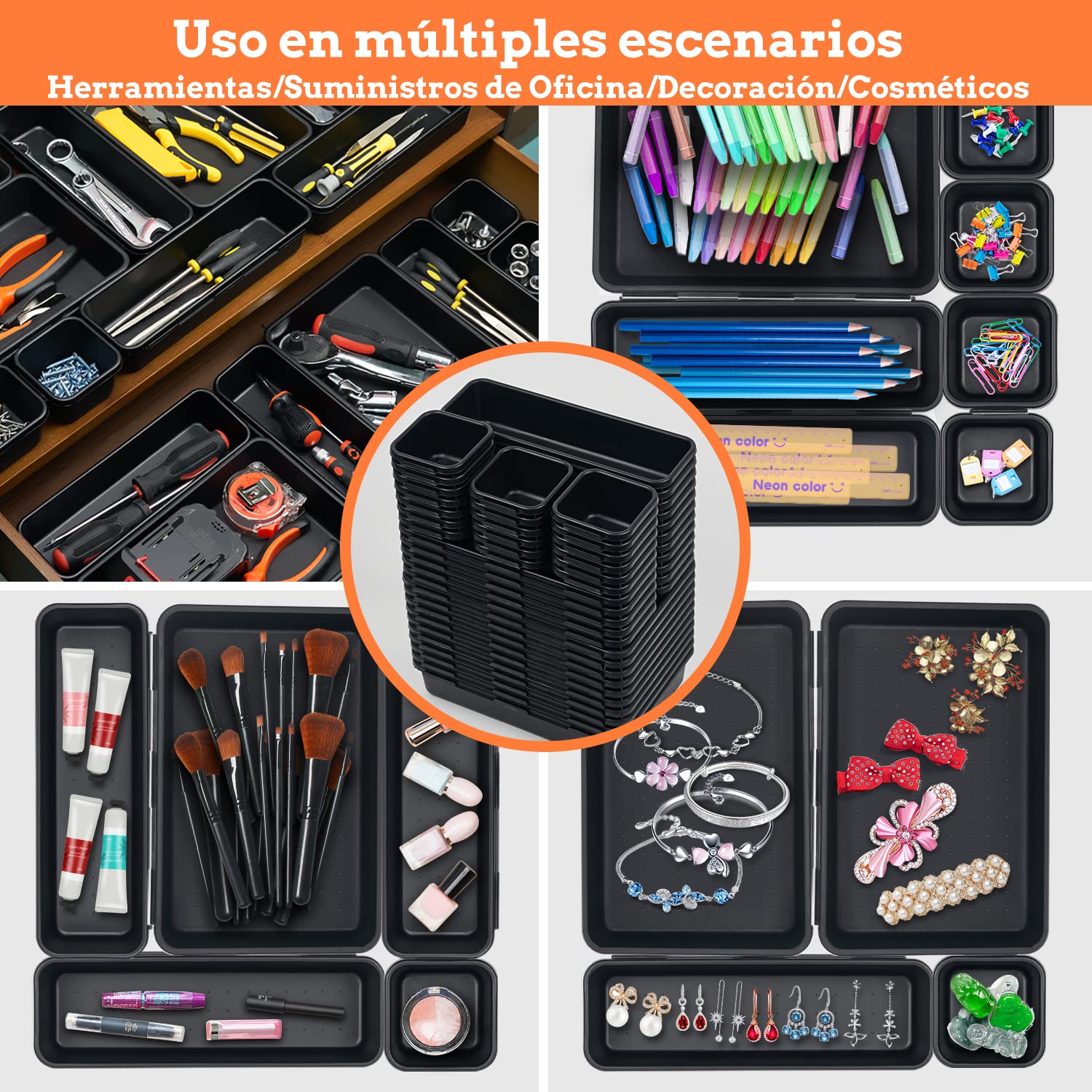 Set de 45 Cajas Organizadoras Cajones, Cajas Herramientas Almacenaje Plastico, Herramientas Mecanico Tornillos Accesorios y Piezas Pequeñas Organizador, Adecuado Aara Taller Mecanico, Cochera