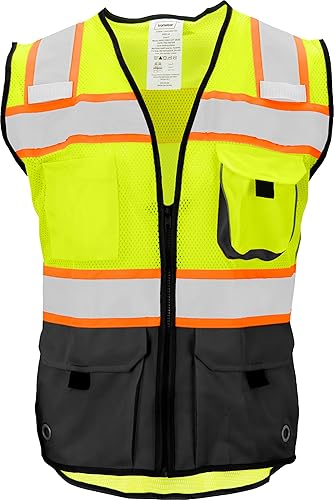 Ironwear Chaleco de lujo de dos tonos de alta visibilidad 1244 con tira reflectante, parte inferior negra, cumple con ANSI CLASS 2