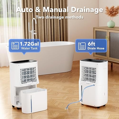 Miniatura 5 de Deshumidificador inteligente de 4500 pies cuadrados para el hogar, máximo 80 pintasD (estándar 53 pintasD) deshumidificador eficiente con manguera