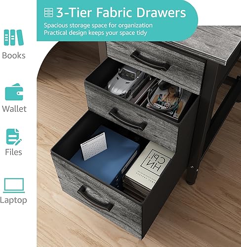 Miniatura 6 de Lufeiya Escritorio para computadora con cajones de archivos, escritorios de oficina en casa de 47 pulgadas con archivador para espacio pequeño, mesa