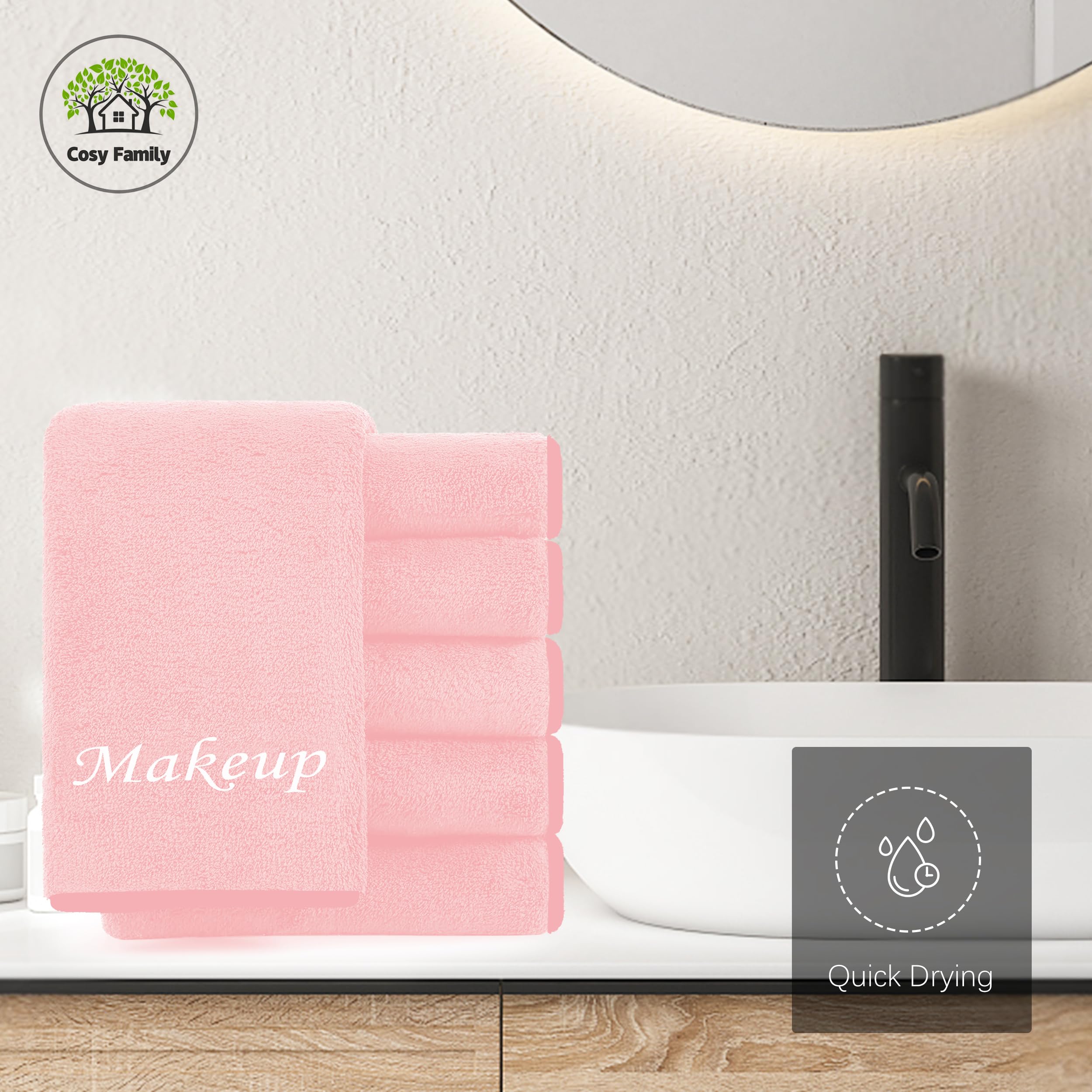 Cosy Family Paquete de 10 paños de lavado desmaquillantes, paños de limpieza facial de microfibra suave para manos y maquillaje, 12 x 12 pulgadas, color rosa