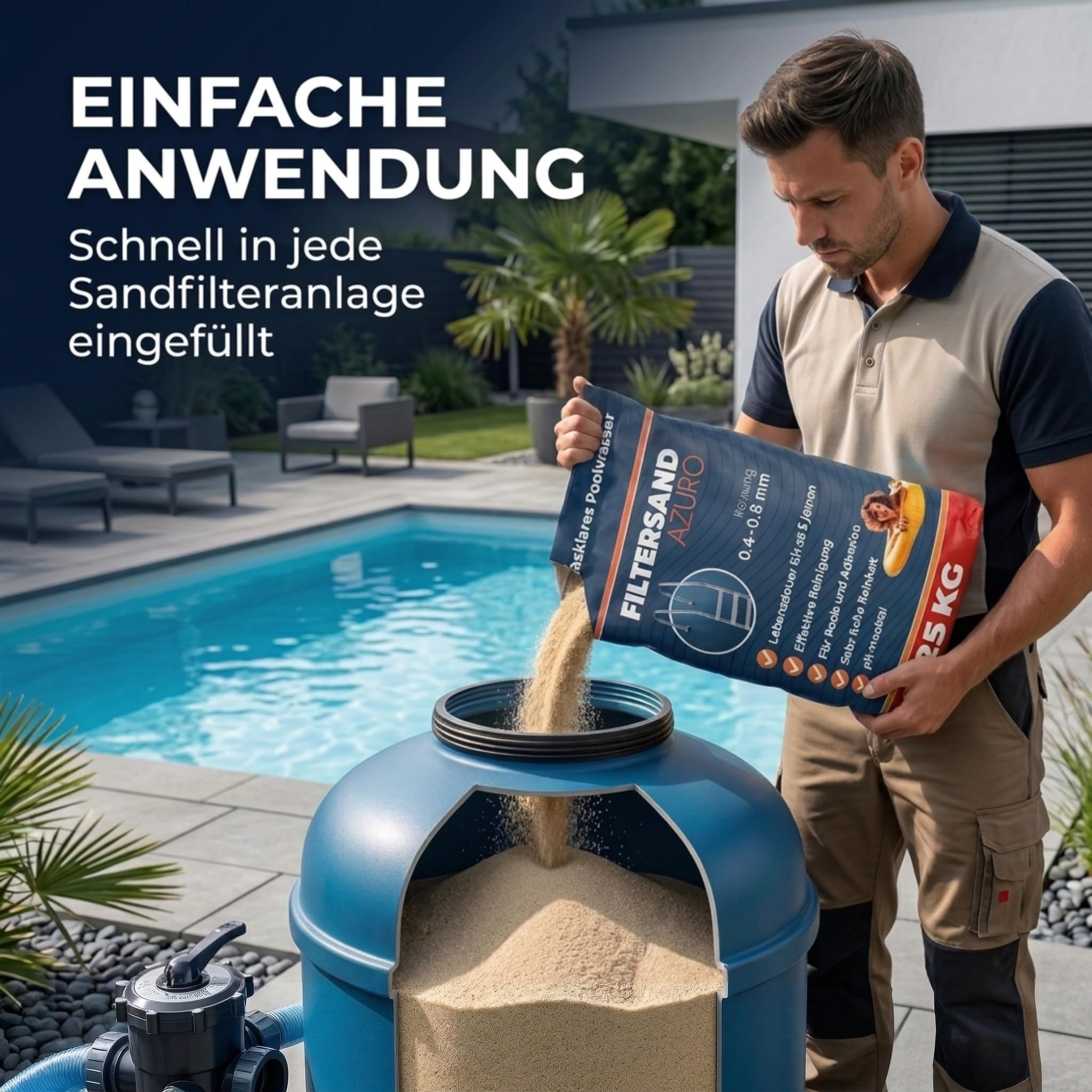 poolomio® Piasek filtrujący do instalacji piaskowej basenowej – 25 kg | wysokiej jakości piasek kwarcowy, filtr piaskowy, filtr basenowy, piasek akwariowy | ziarnistość 0,6-1,2 mm zapewnia