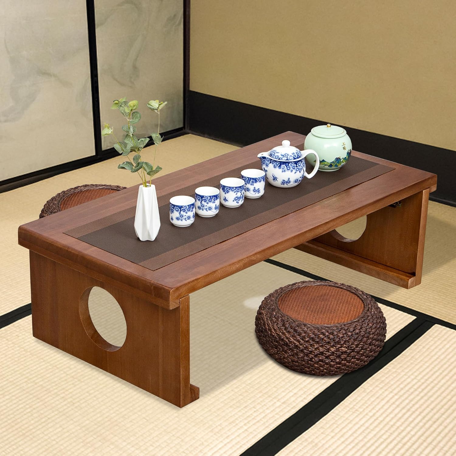 Foldable Japanese Coffee Table?Folding Japanese Floor Table?Natural Brown Coffee Table, Minimalist Tatami Table, Suitable for Living Room,Dining Room, Etc. (Natural Brown, 39.4?x19.7?x11.8?) Natural Brown 39.4?x19.7?x11.8?
