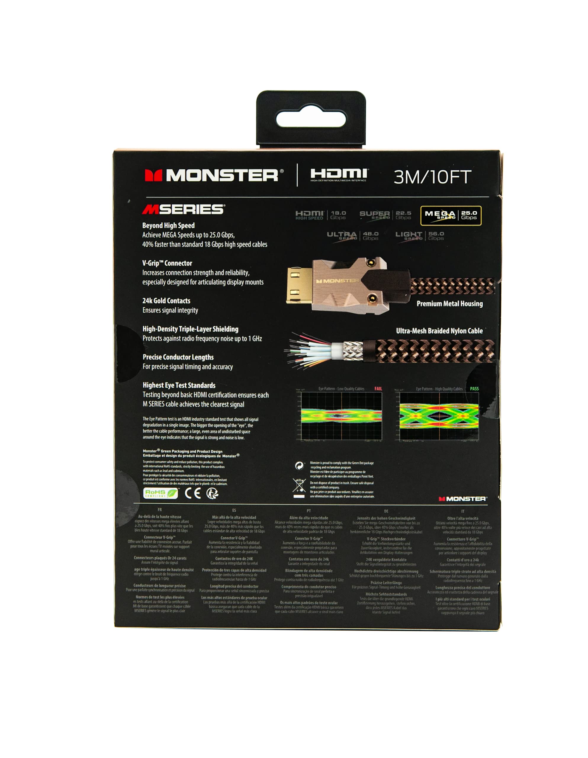 Monster Cavo HDMI M2000, 1,5 m, HDMI 2.0, cavo HDMI 4K, cavo HDMI ad alta velocità 25 Gbps, HDR10+, connettori oro 24K, cavo TV compatibile con console di gioco, laptop, lettori DVD, proiettori
