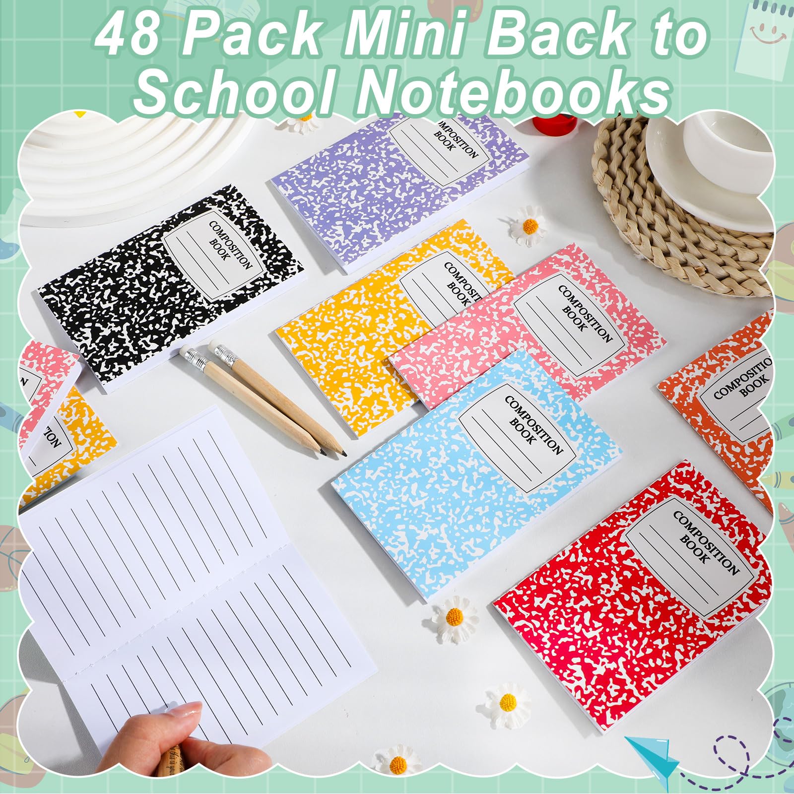 48 Stück Mini-Kompositions-Notizbücher, Großpackung, Schulanfang, Geschenk, bunt, kleines Taschenformat, niedliches Tagebuch, Notizbücher für Studenten, Lehrer, Mitarbeiter, Team, Büro, Uni, 12,7 x