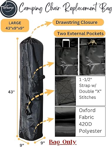 Miniatura 3 de Bolsa de repuesto de 43 x 9 x 9 pulgadas (negro, L) para silla de campamento plegable, sillas de campamento, hamaca, tapete de yoga, silla de playa,