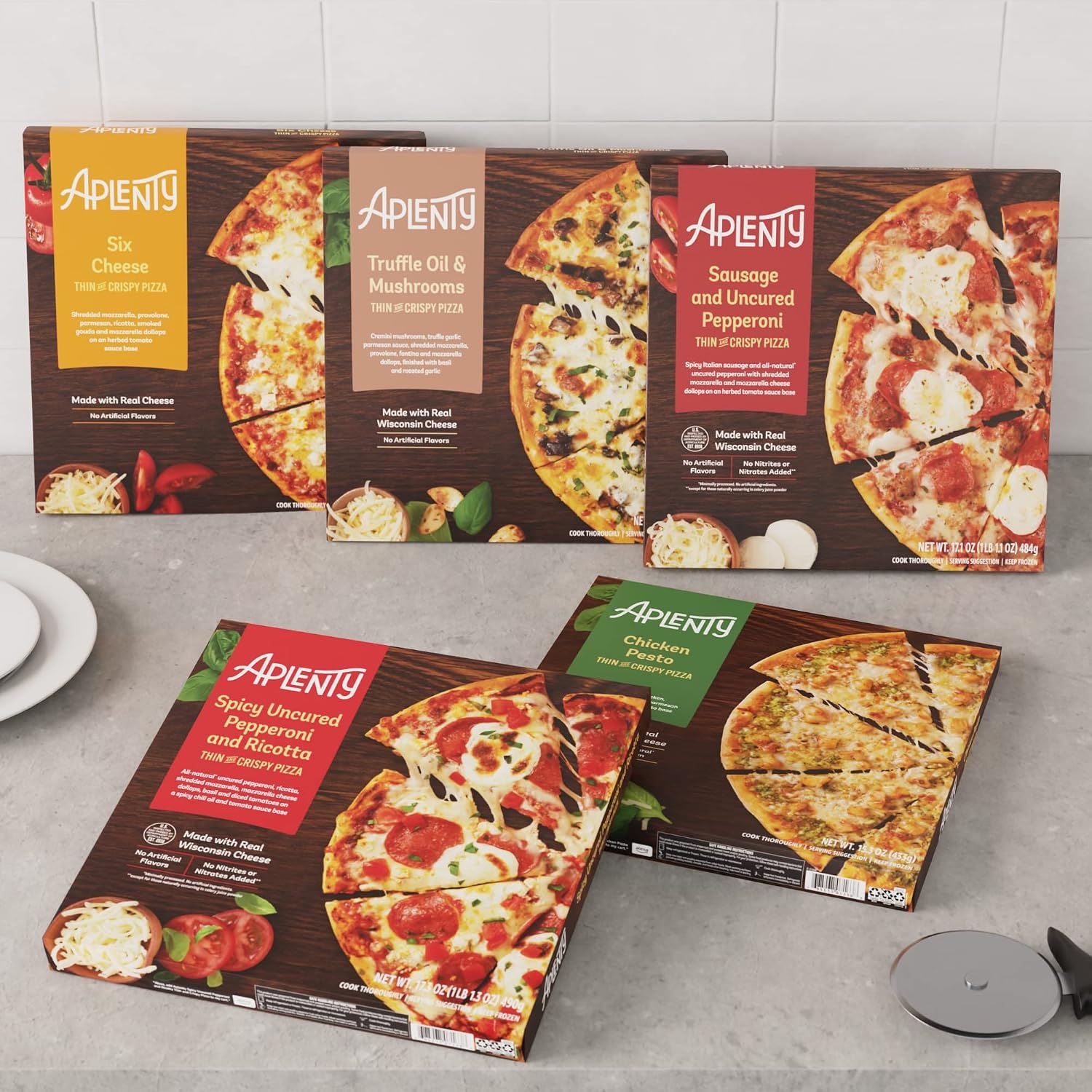 Amazon Brand - Aplenty, Sausage and Uncured Pepperoni Thin and Crispy Pizza, 17.1 oz (Frozen)