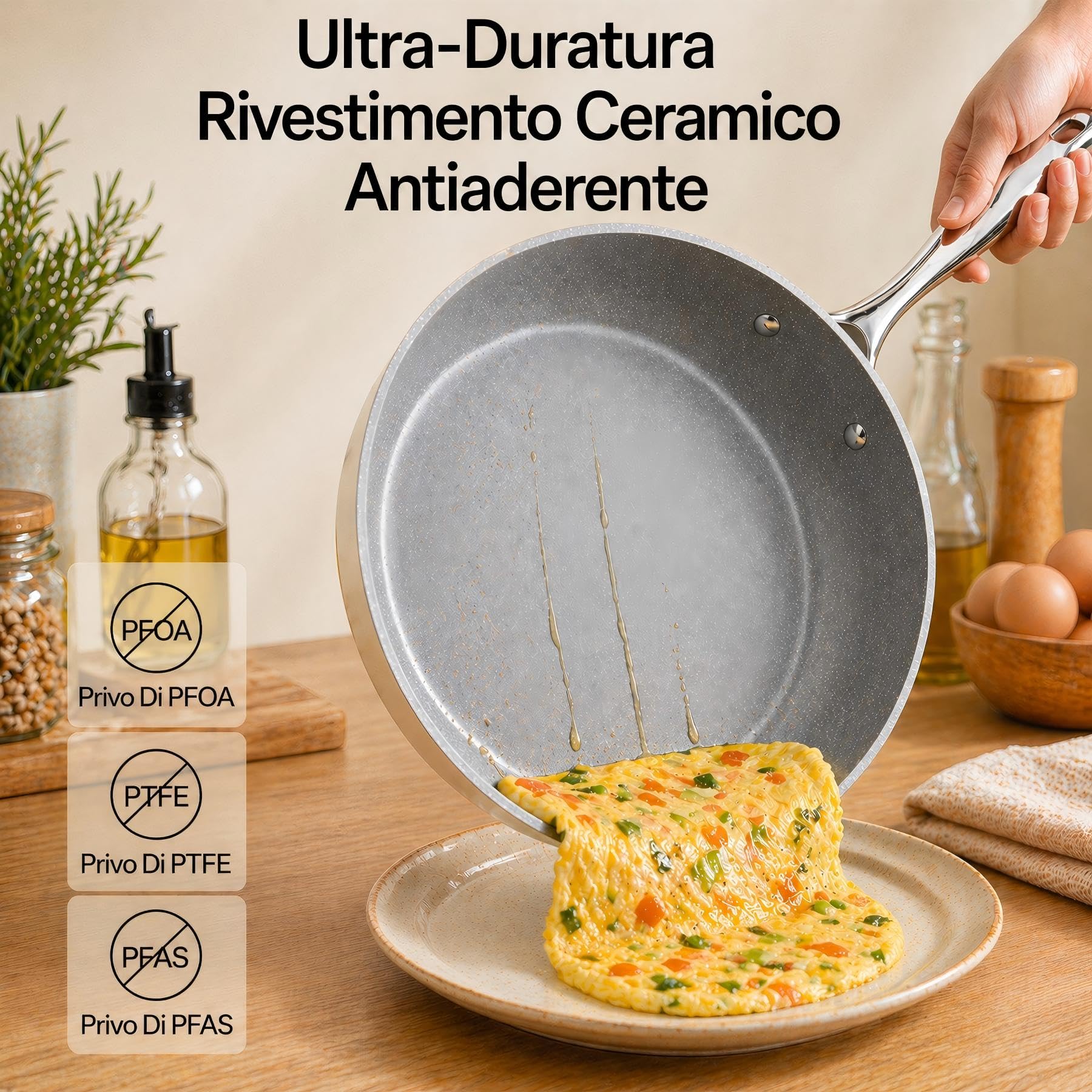 Padella Antiaderente 28cm, Resistente ai Graffi Grande Padelle in Ceramica, Compatibile con Induzione,Lavabile in Lavastoviglie, Senza PFOA e PTFE, Bianco Latte