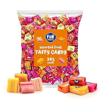 Taffy Candy | 2.2 Pound Bag - Approx. 245 Count | Chewy Fruit Candy Individually Wrapped | Soft Chewy Candy in Orange, Strawberry, Tropical Fruits, Cherry Taffy Assortment