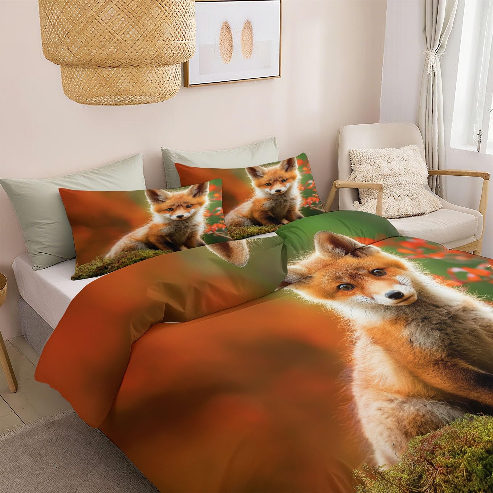 Housse de couette 220 x 240 cm réversible orange pour parure de lit sans froissement