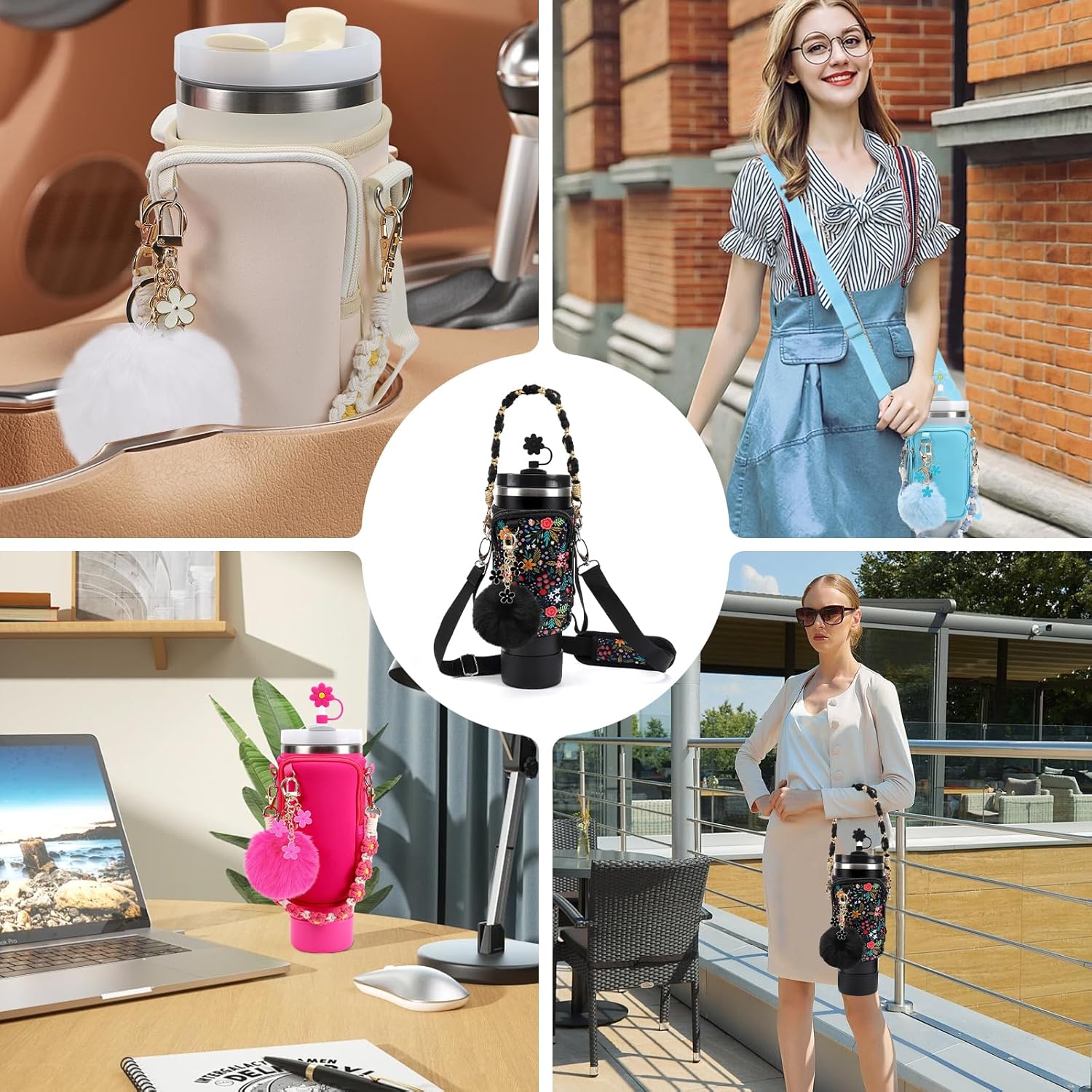 Stanley Cup Accessories Set Including Water Bottle Carrier Bag,Water Bottle Holder with Strap,Straw Cover,Stanley Charms,Silicone Boot for Stanley 40oz 30oz Tumbler - Image 6