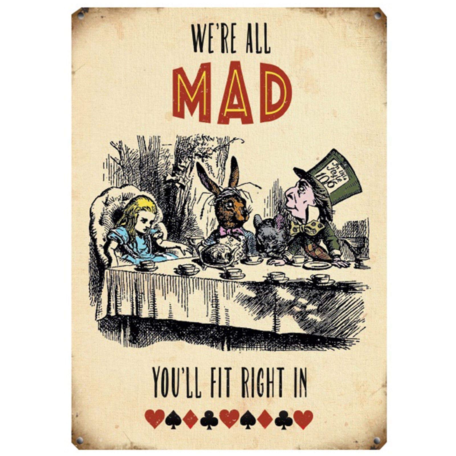 The Original Metal Sign Company - Alice in Wonderland - We're All Mad - Tea Party Fridge Magnet