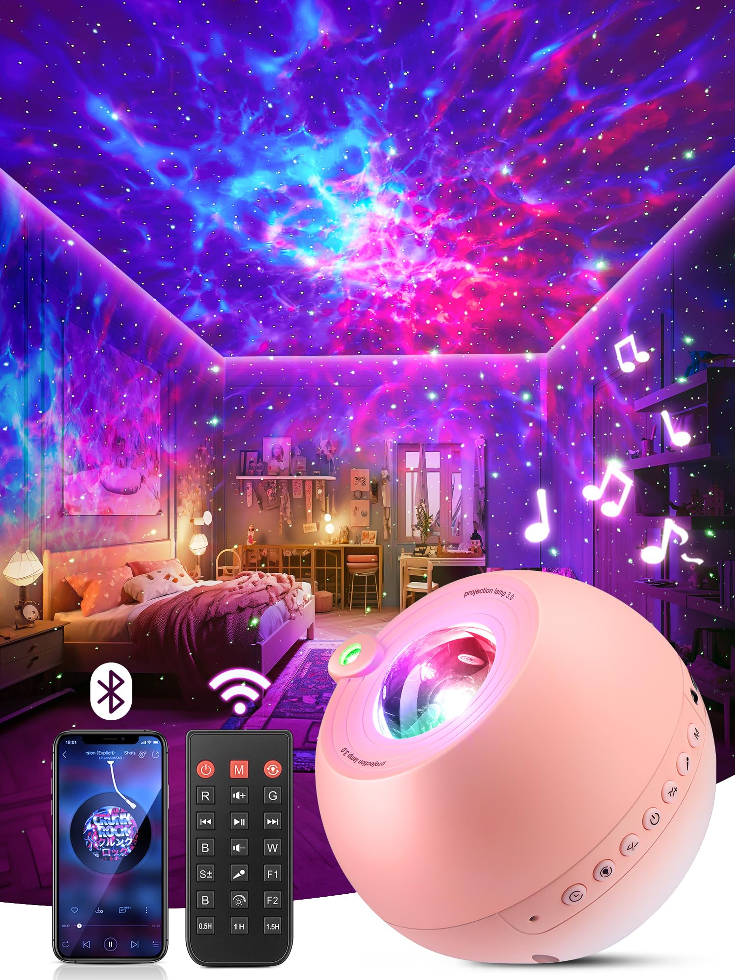 PIKOY 360 Lights Galaxy Projector+15 White Noise Machine Bluetooth,Birthday Gifts for Women 18th Birthday Gifts for Girls Gifts Boys,Night Light Led Lights for Bedroom Decor Home Decoration Room Decor — view 9