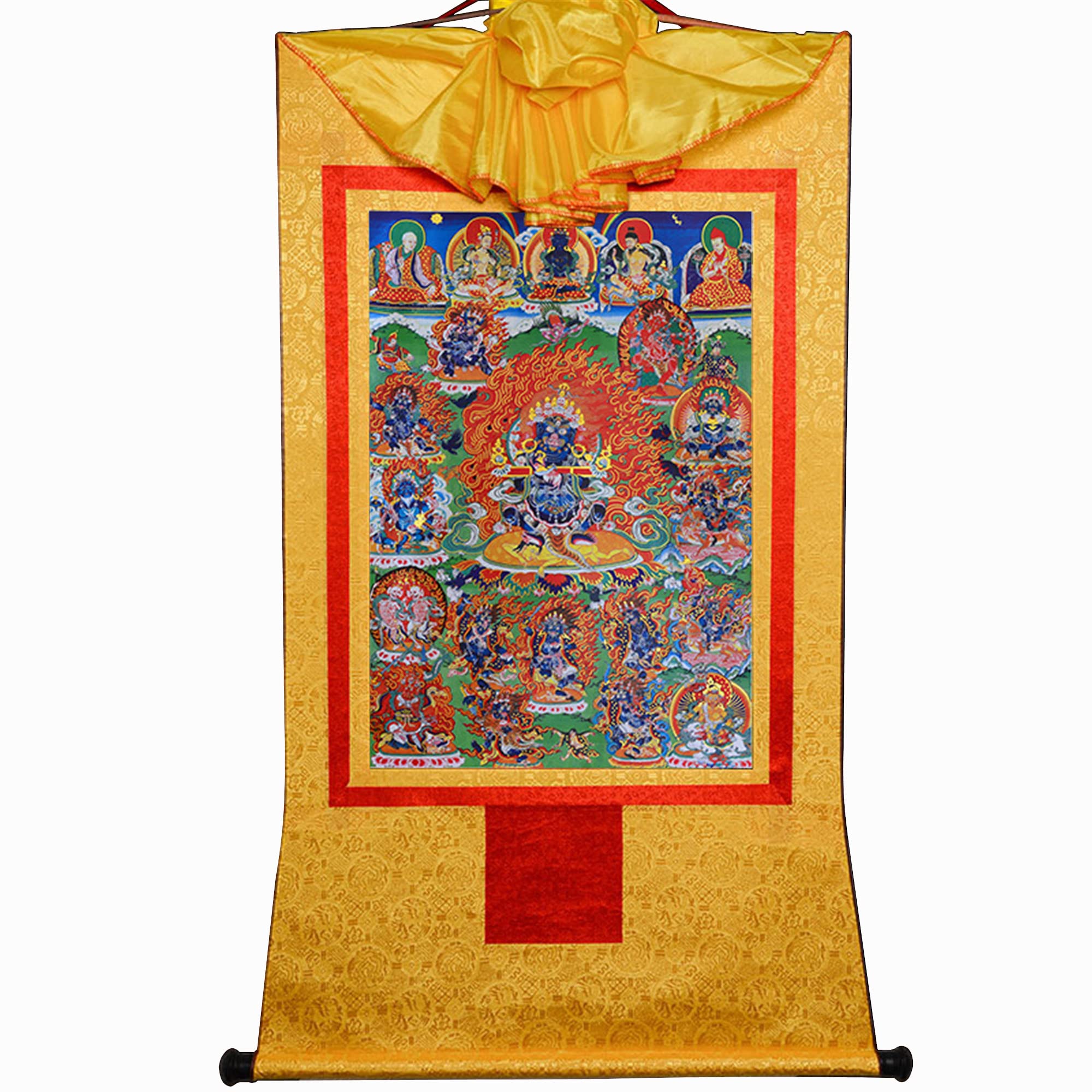 Thangka Thangka Wandteppich, buddhistischer Brokat, Mahakala, Schutzgottheit, Mehrfarbig, mehrere Größen(Yellow,Small(35cm*27cm))