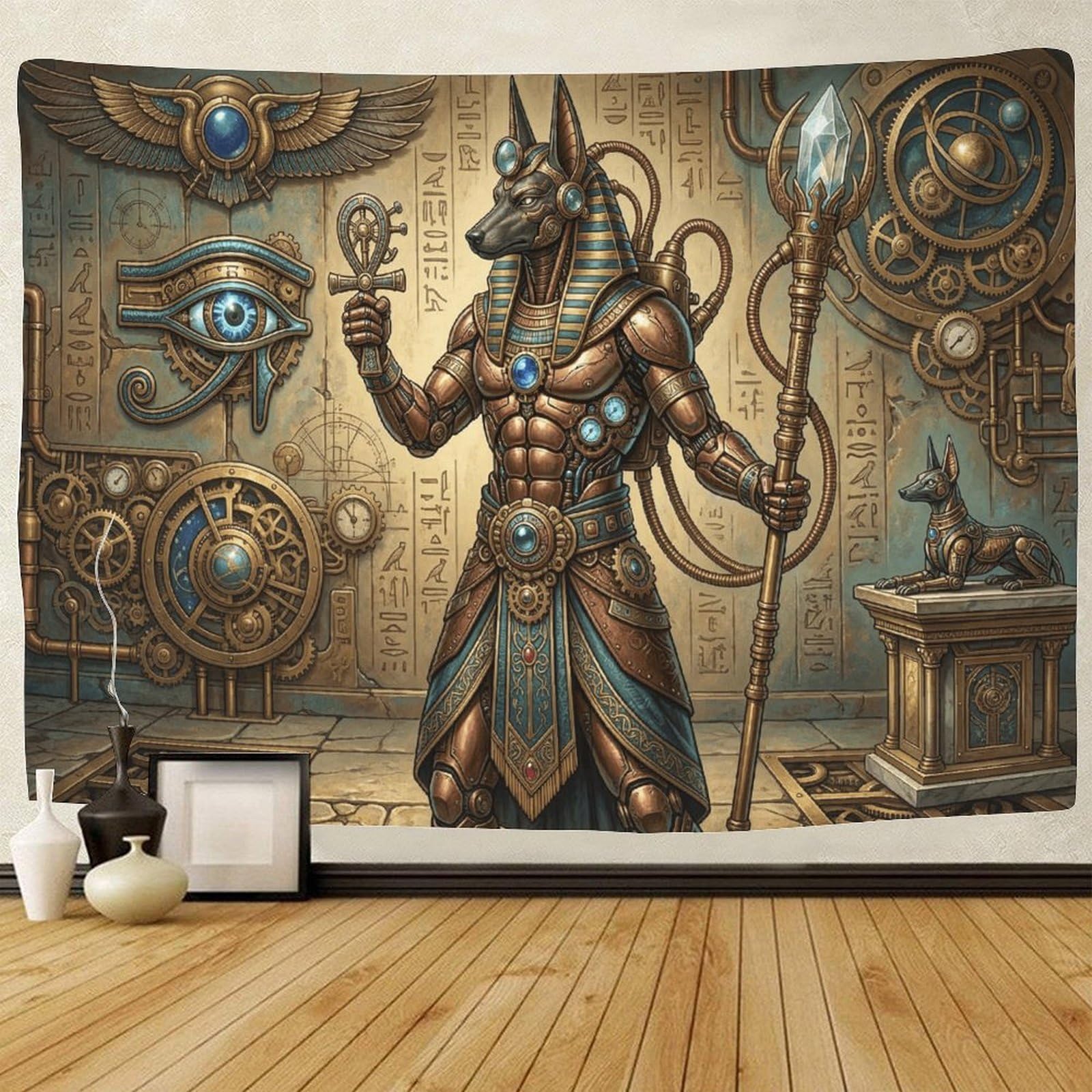 GPMNBCXZK Egyptian Anubis Wall Tapestry Steampunk 3D Printed Art Decor for Home Living Room or Bedroom 100cmx150cm
