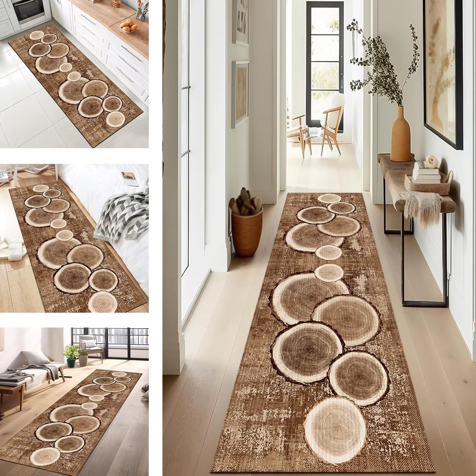 Tapis de salle à manger moderne marron et blanc 60x400cm pour sublimer votre chambre