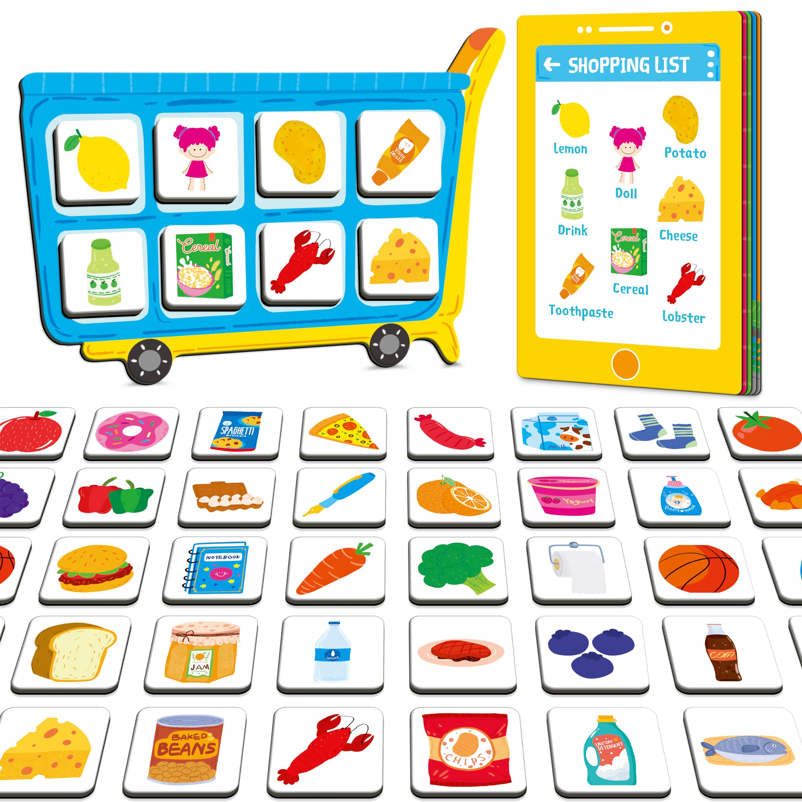 Magnetic Shopping List Game, Funny Groceries Matching Memory Game, Race to Collect Your Items Educational Toy for Boys & Girls at Home
