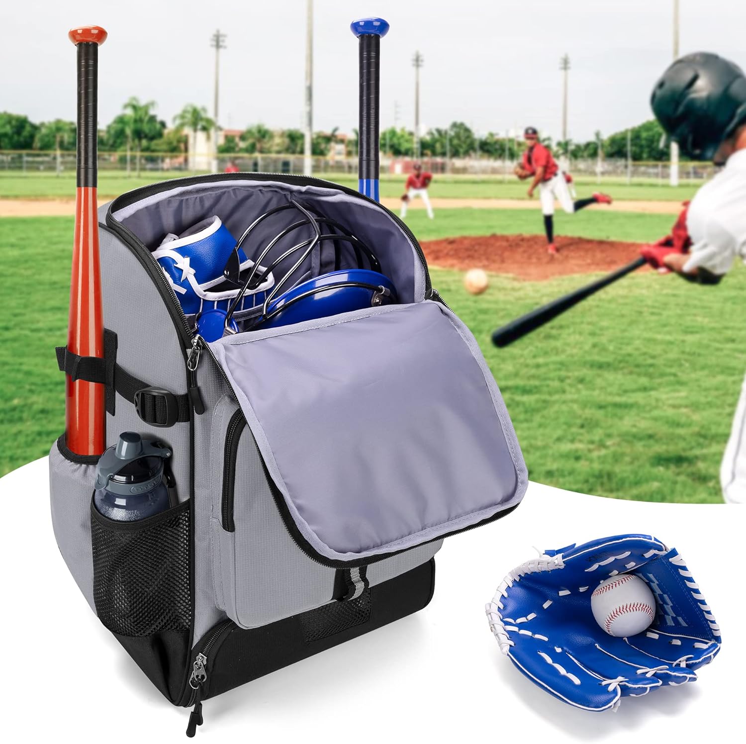 GOBUROS Baseball Backpack Holds Up to 4 Bats, Softball Bat Bag with Separate Shoe Space and Multiple Pockets for Essentials
