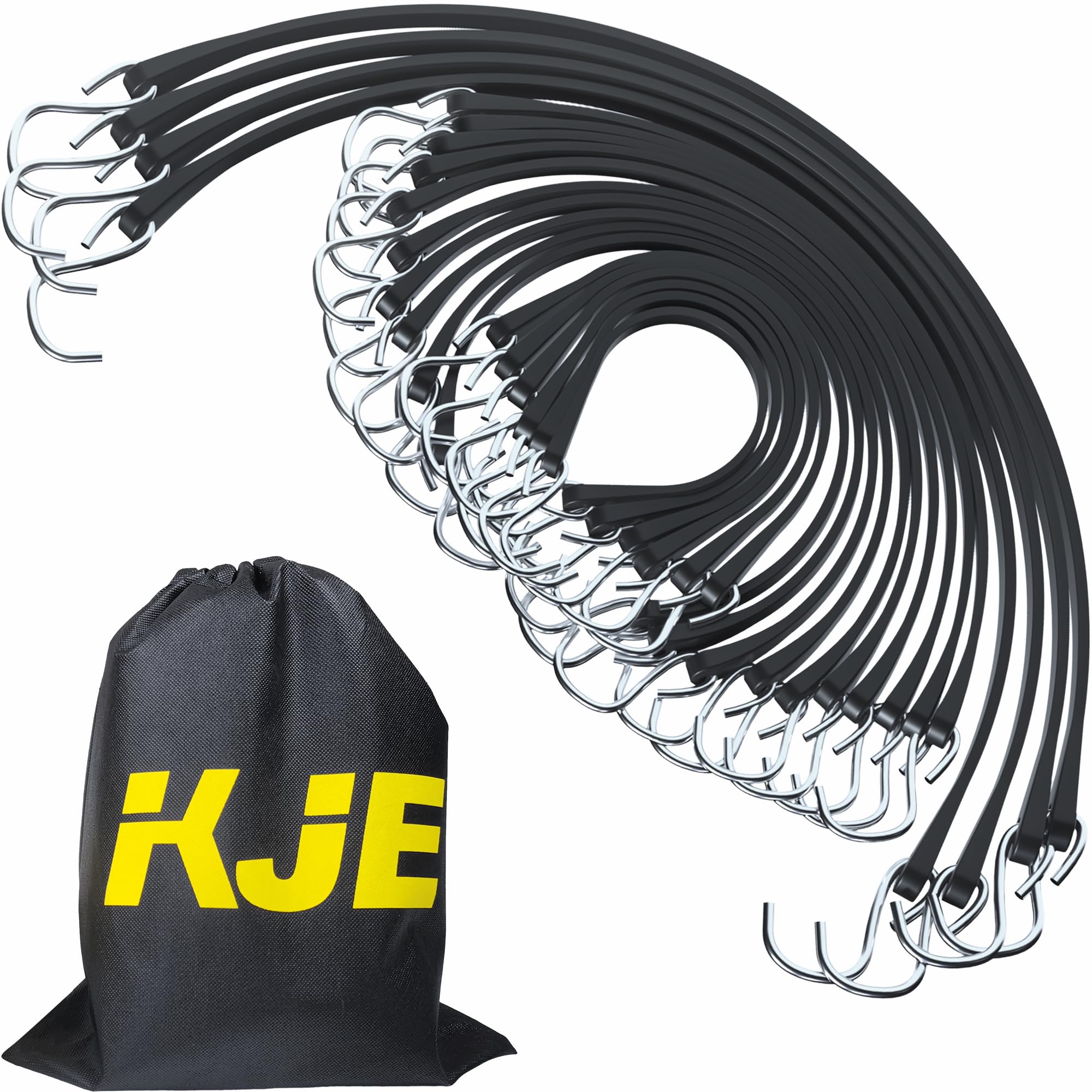 KJE Confezione da 20 corde elastiche in gomma con ganci a S (38,1 cm, 53,3 cm, 78,7 cm), in gomma EPDM di qualità, resistenti, ideali per legare esterni, fissare teloni, tele, carichi in climi freddi