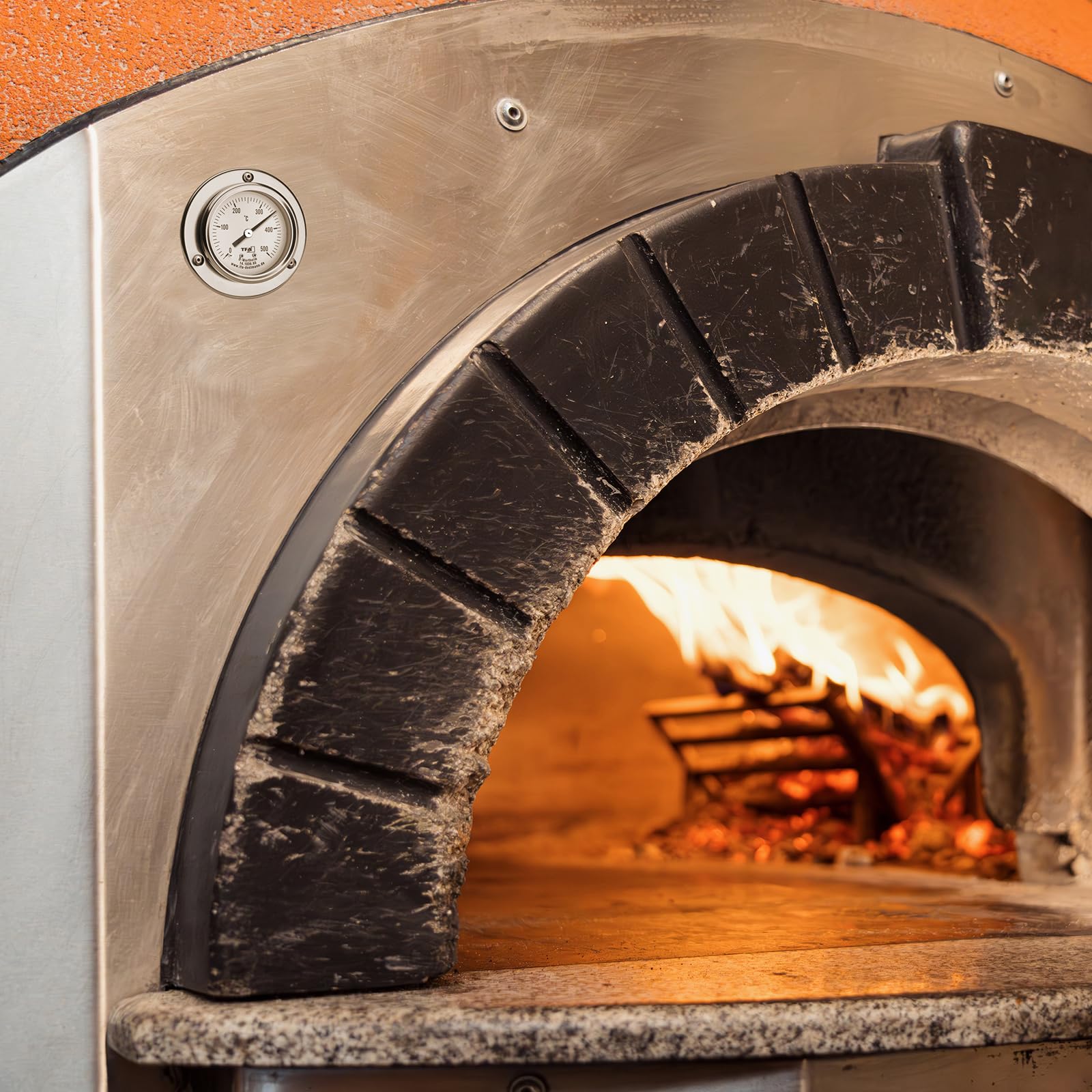 TFA Dostmann Thermomètre à Pizza, 14.1036.60, Acier Inoxydable, pour Four à Pizza, Four à Pierre, Four à Bois, Le Gril/Smoker, 500°C, sonde à câble, pièce de Rechange, argenté